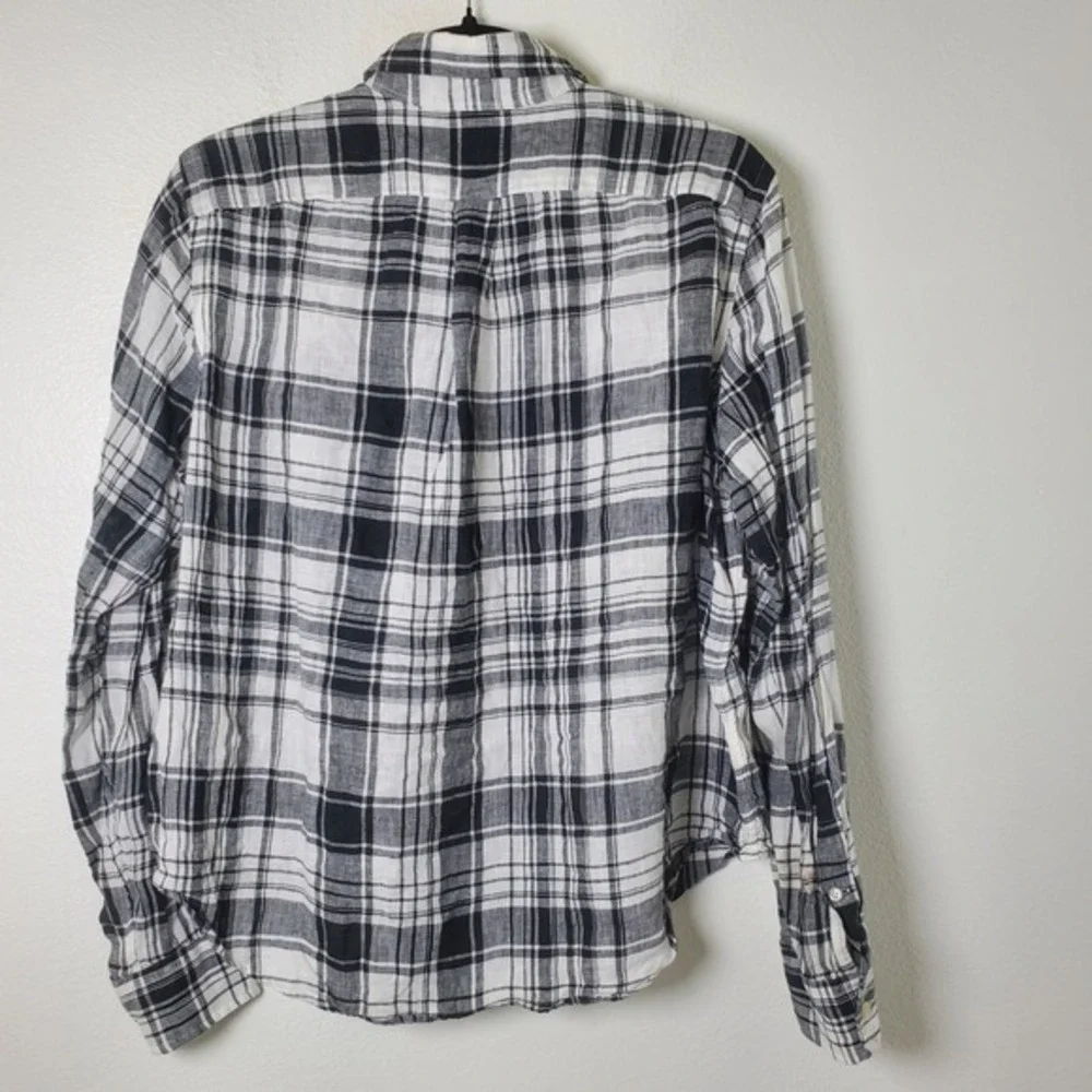 Ralph Lauren Black White Plaid Slub Linen Shirt Button Down Long Sleeve Youth Lg
